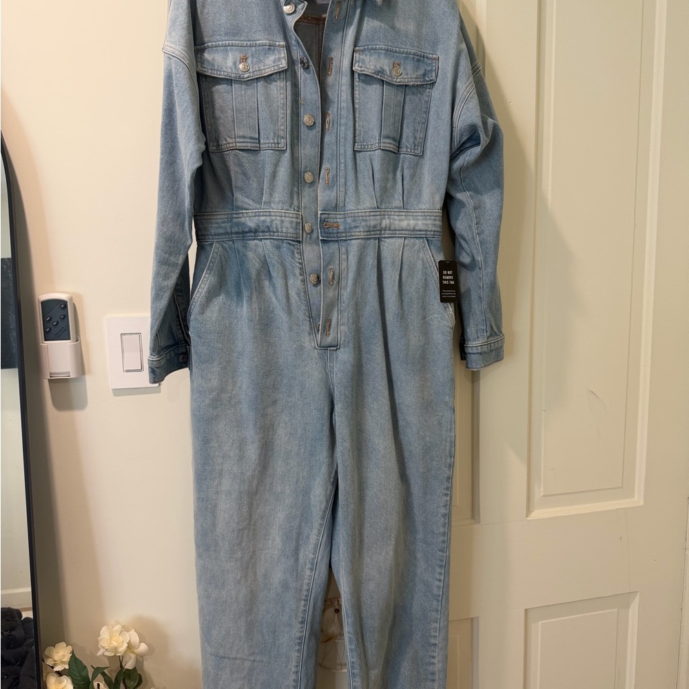 Express Light Wash Denim Jumpsuit